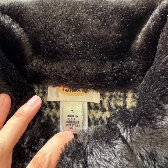 VINTAGE TALBOTS ZIPPER JACKET HERRINGBONE BLACK WHITE SIZE LARGE - Picture 2 of 10